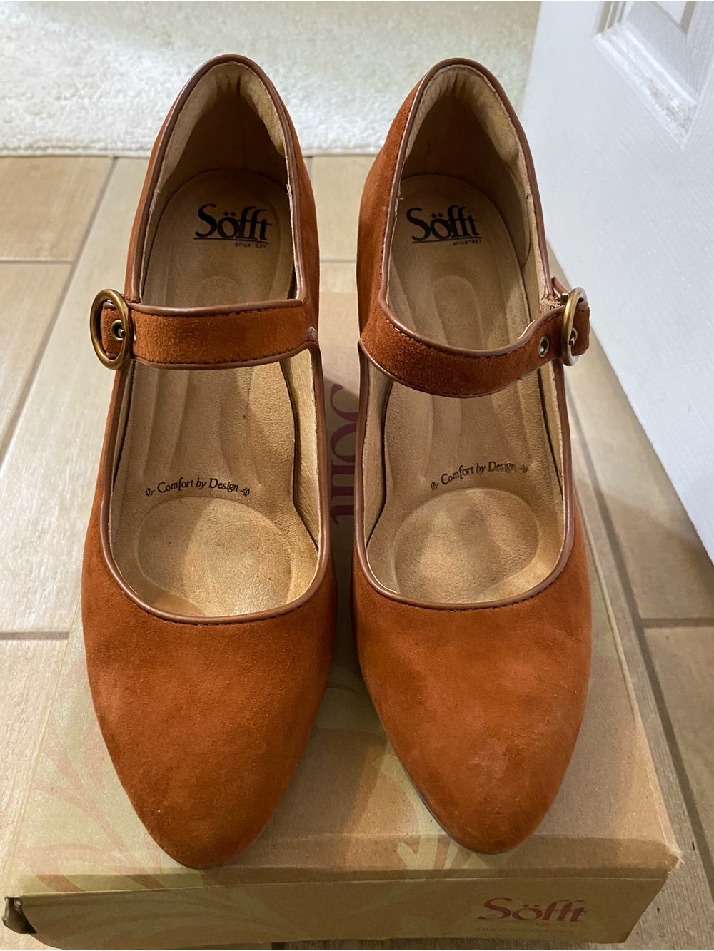 Söfft Rust Suede Mary Jane Heels with Gold Buckle